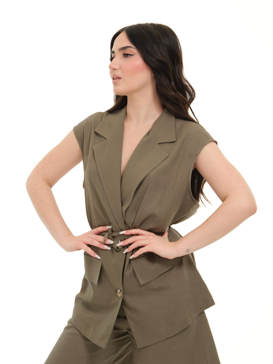 Gilet lungo Armoire in misto lino verde militare GL02L MILITARE Armoire 