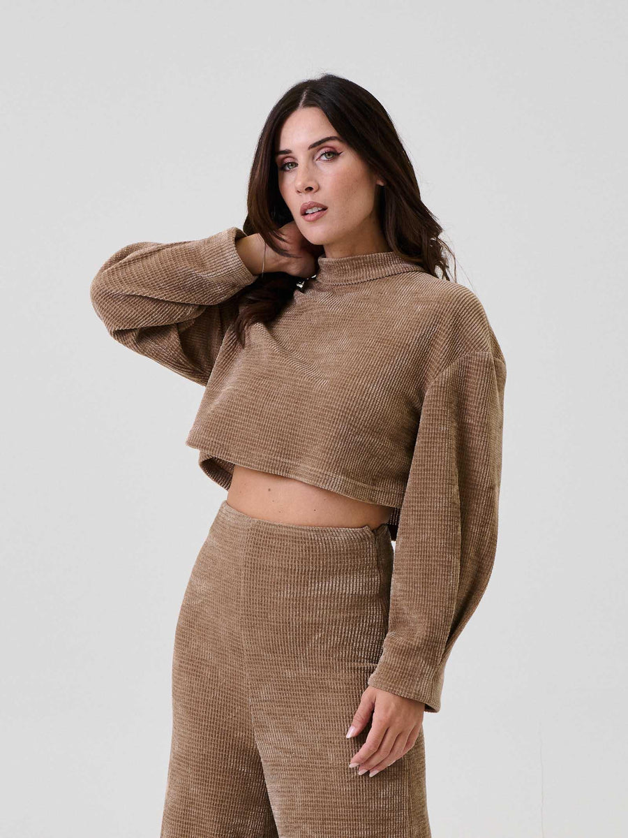 Maglia cropped Bohemian Vì  taupe in velluto BHMA001 TAUPE Bohemian V 