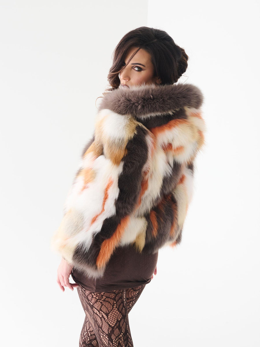 Pelliccia volpe Yes London arancione con inserti in pelle neri LC2012 ARANCIO Yes london 