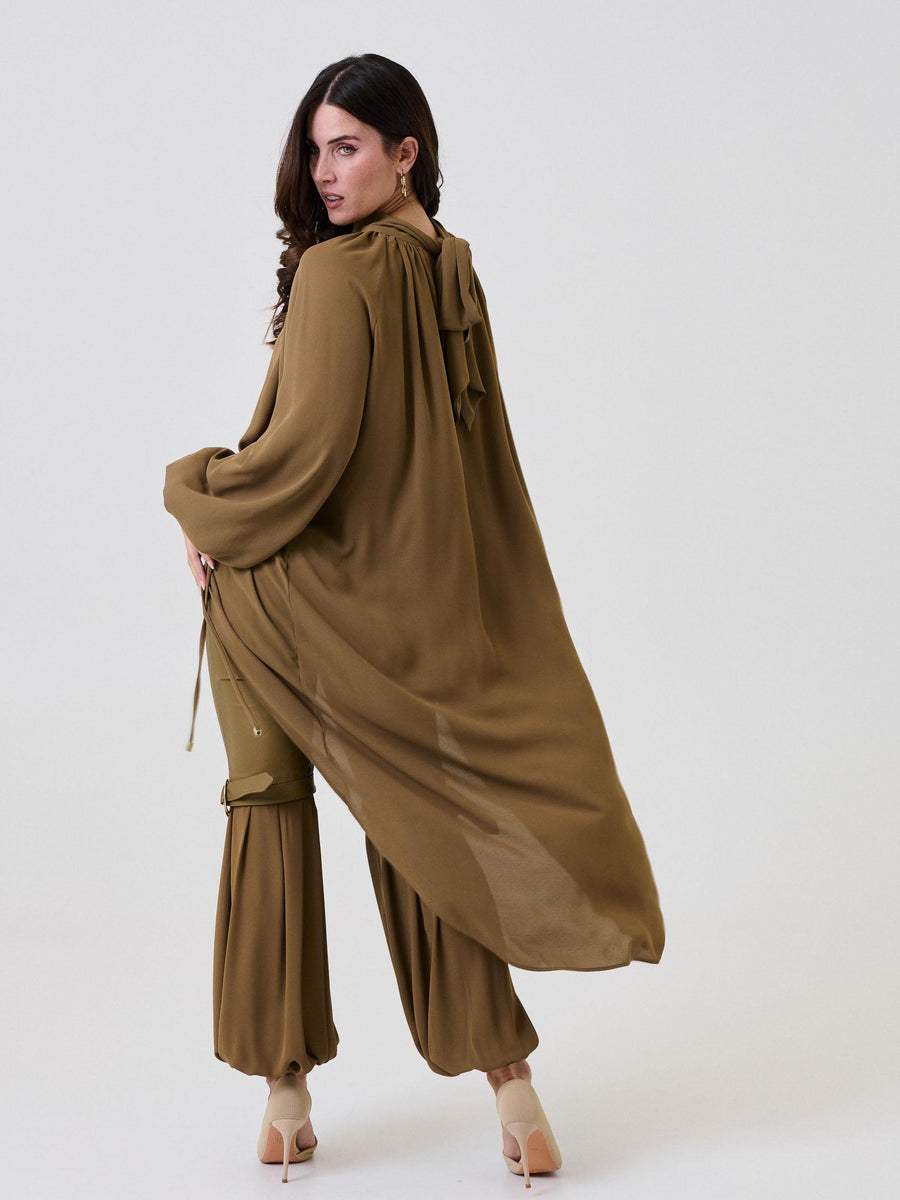 Camicia con drappeggio asimmetrico Bohemian Vì verde militare CA243 MILITARY Bohemian V 