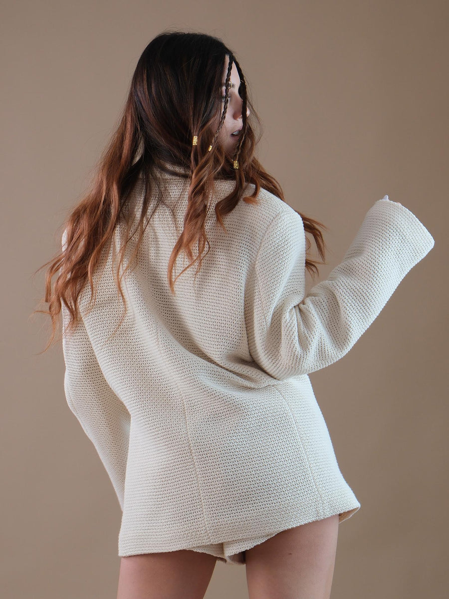 Giacca beige in tessuto lavorato a maglia forato GI62 PANNA Bohemian V 