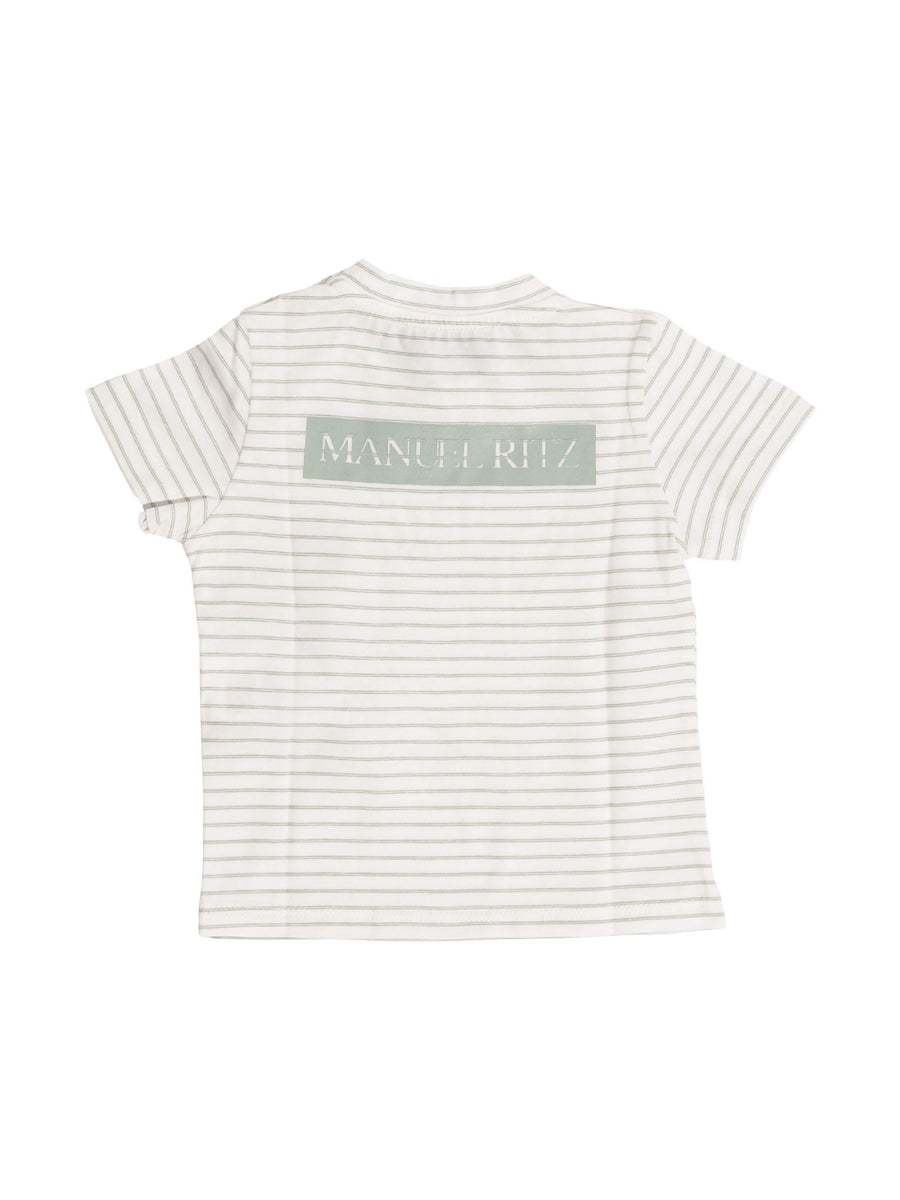 T-shirt a righe bianco e verde salvia MR1658 B-V Manuel Ritz 