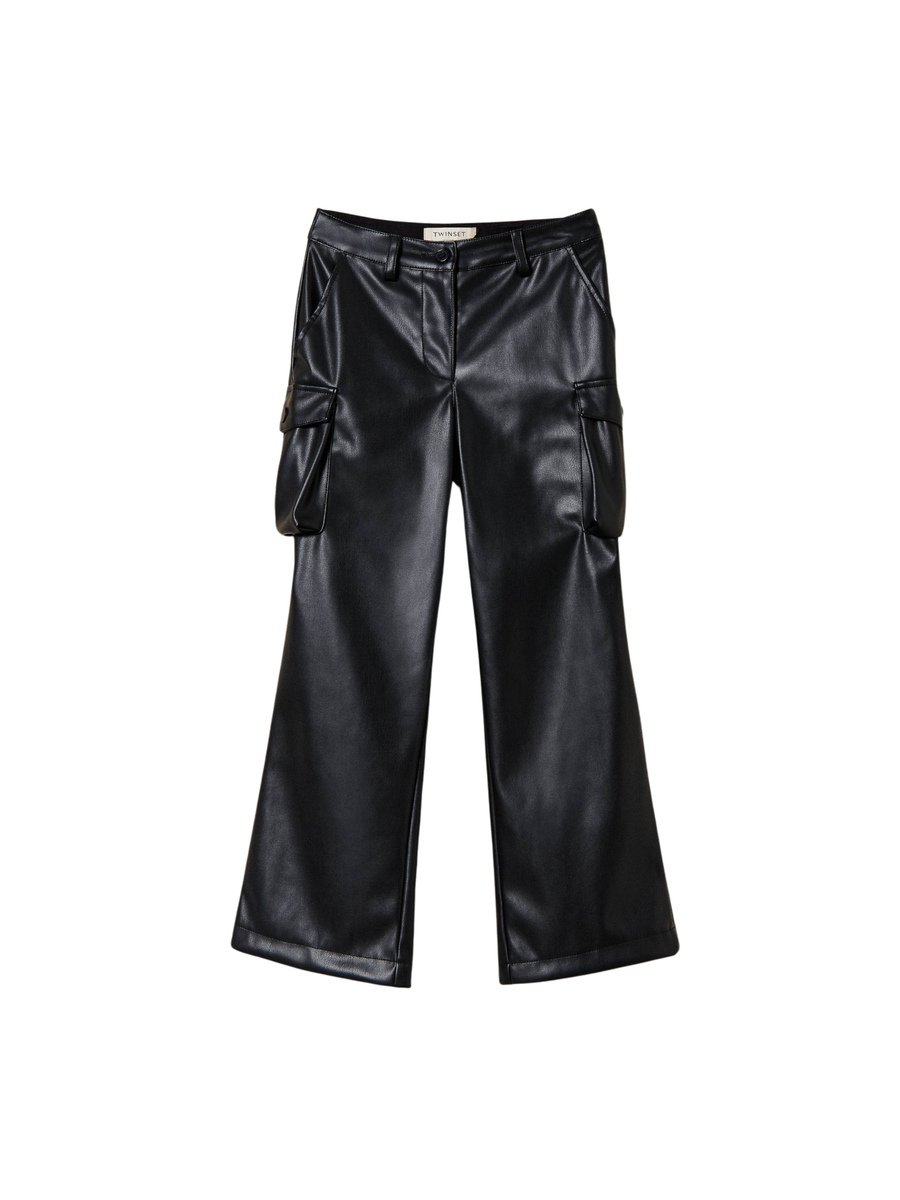 Pantalone cargo Twinset nero in ecopelle 242GJ2154 00006 Twinset 