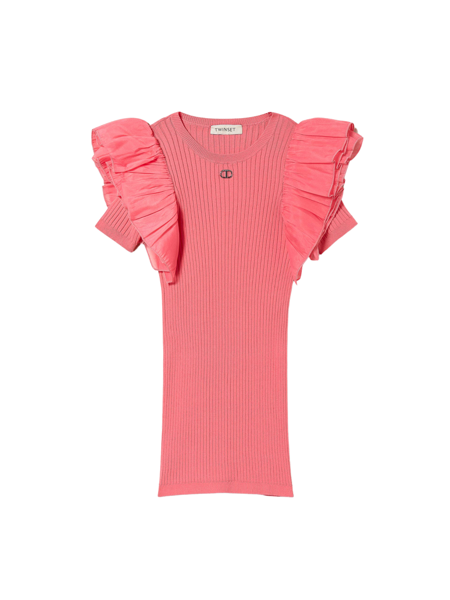 Abito fitted con maniche in organza fucsia 241GJ3021 06211 Twinset 