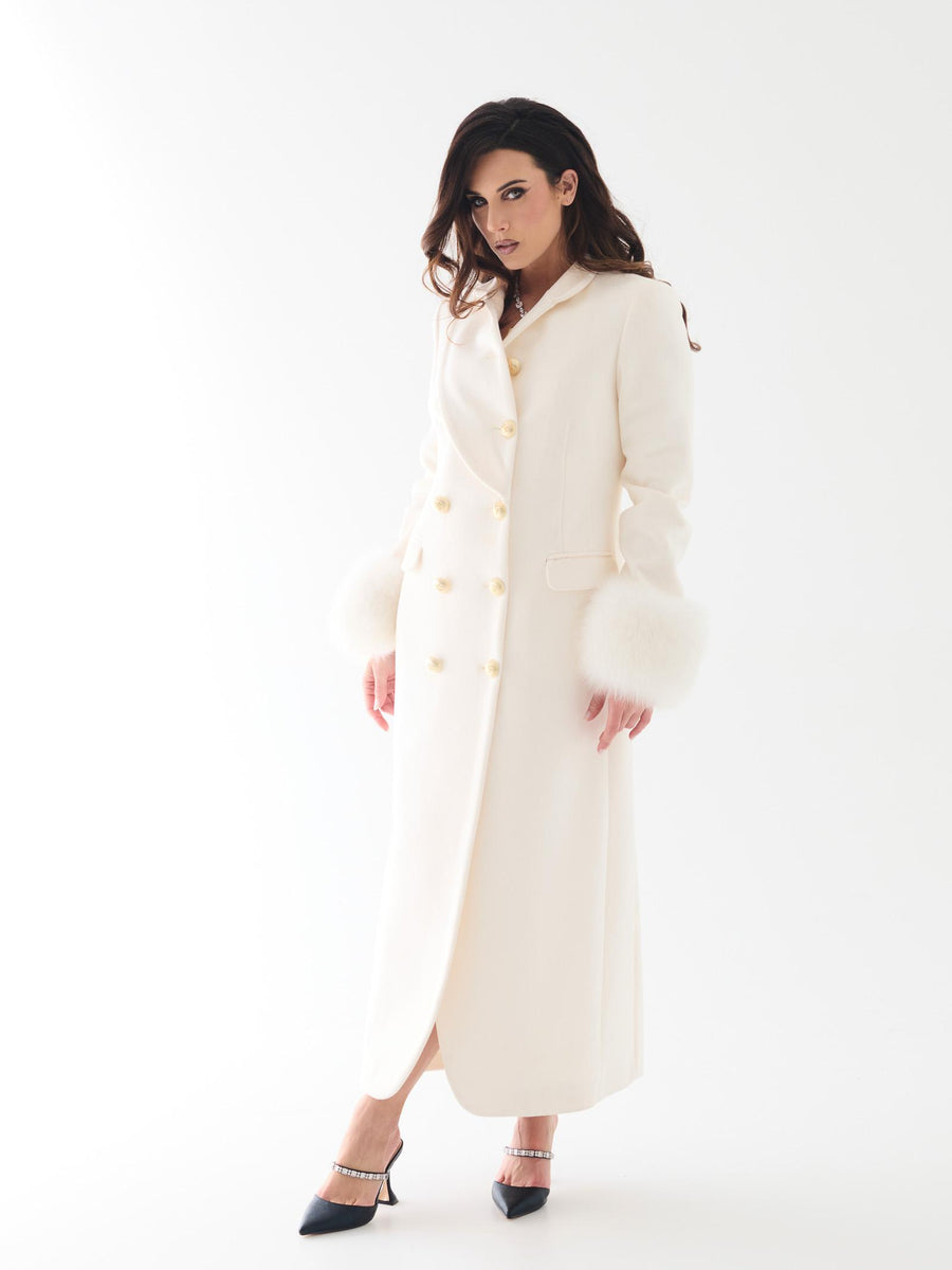 Cappotto doppiopetto Yes London bianca con maniche in pelliccia volpe CD1217 UNI Yes london 