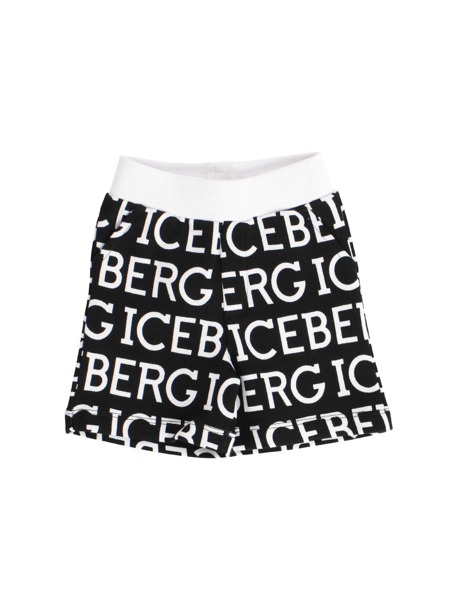 Bermuda in felpa neri con logo bianco all over BFICE4104B NERO Iceberg 