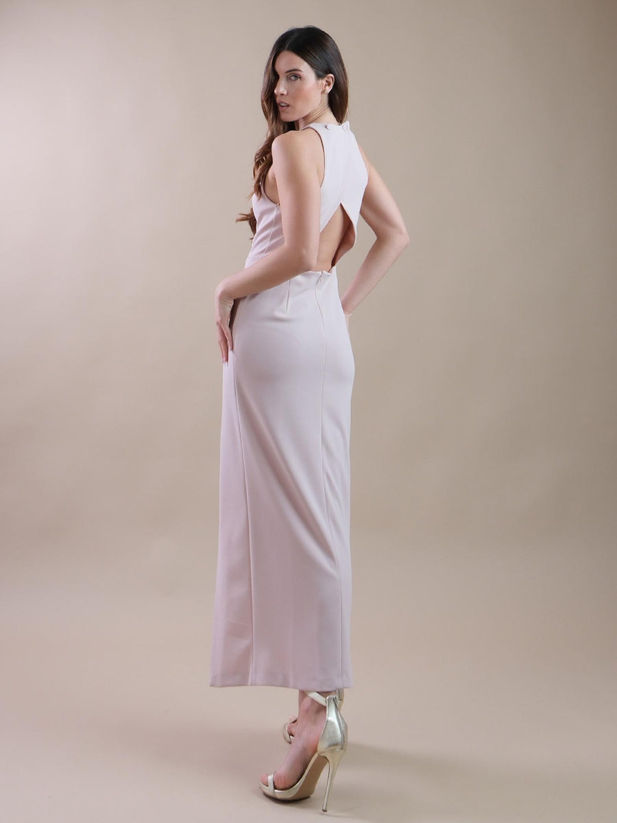 Abito lungo smanicato rosa cut-out sul retro e spacco AERNHAW CANDY Imperial 