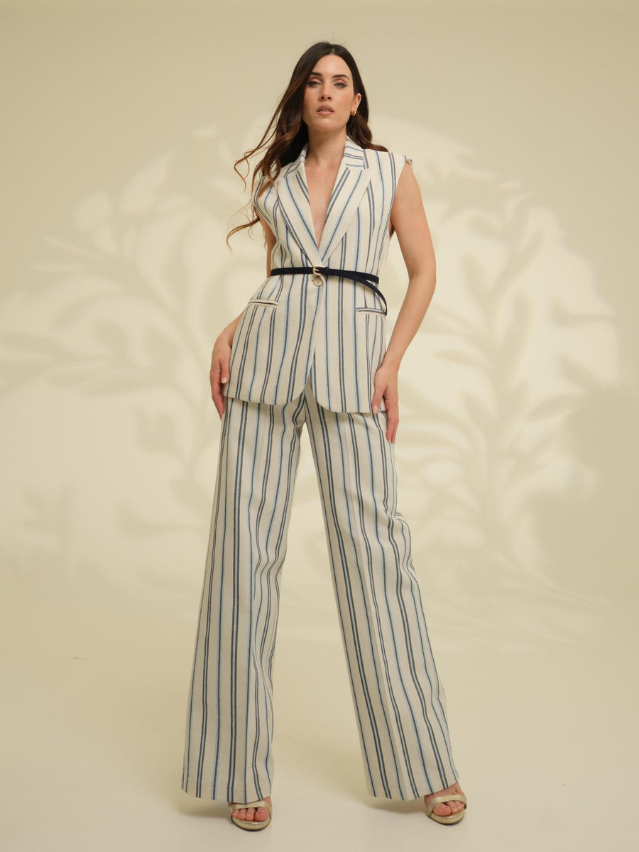 Pantalone a gamba ampia Imperial beige a righe blu P9990076T BEIGE/BLU Imperial 