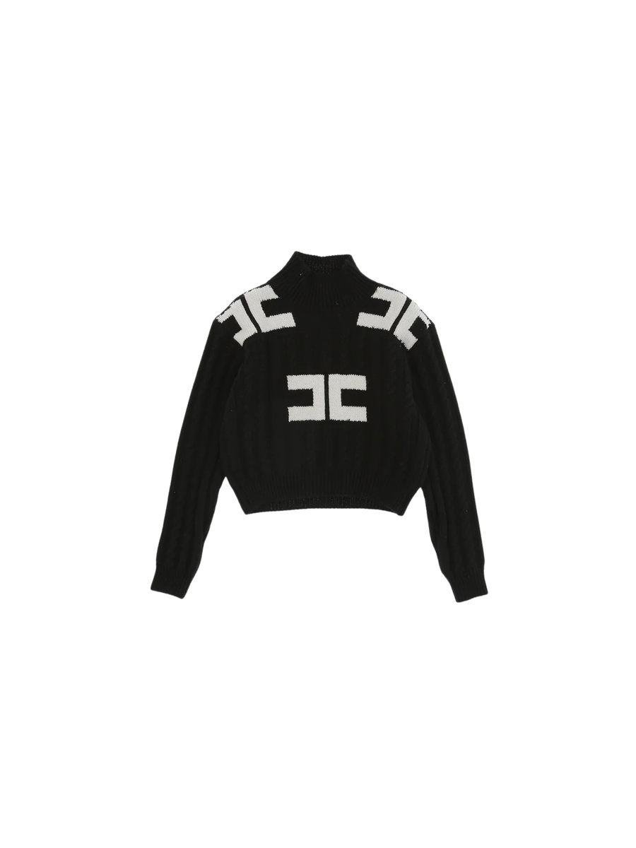 Maglia Elisabetta Franchi nera con maxi logo a contrasto ripetuto EFMA171 D748 Elisabetta Franchi 