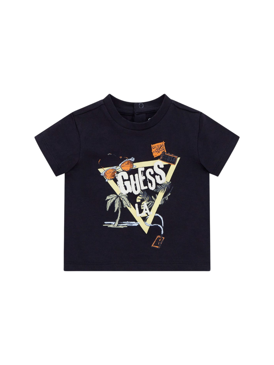 T-Shirt Guess nera con stampa tropicale I5GI00K8HM4 G7V2 Guess 