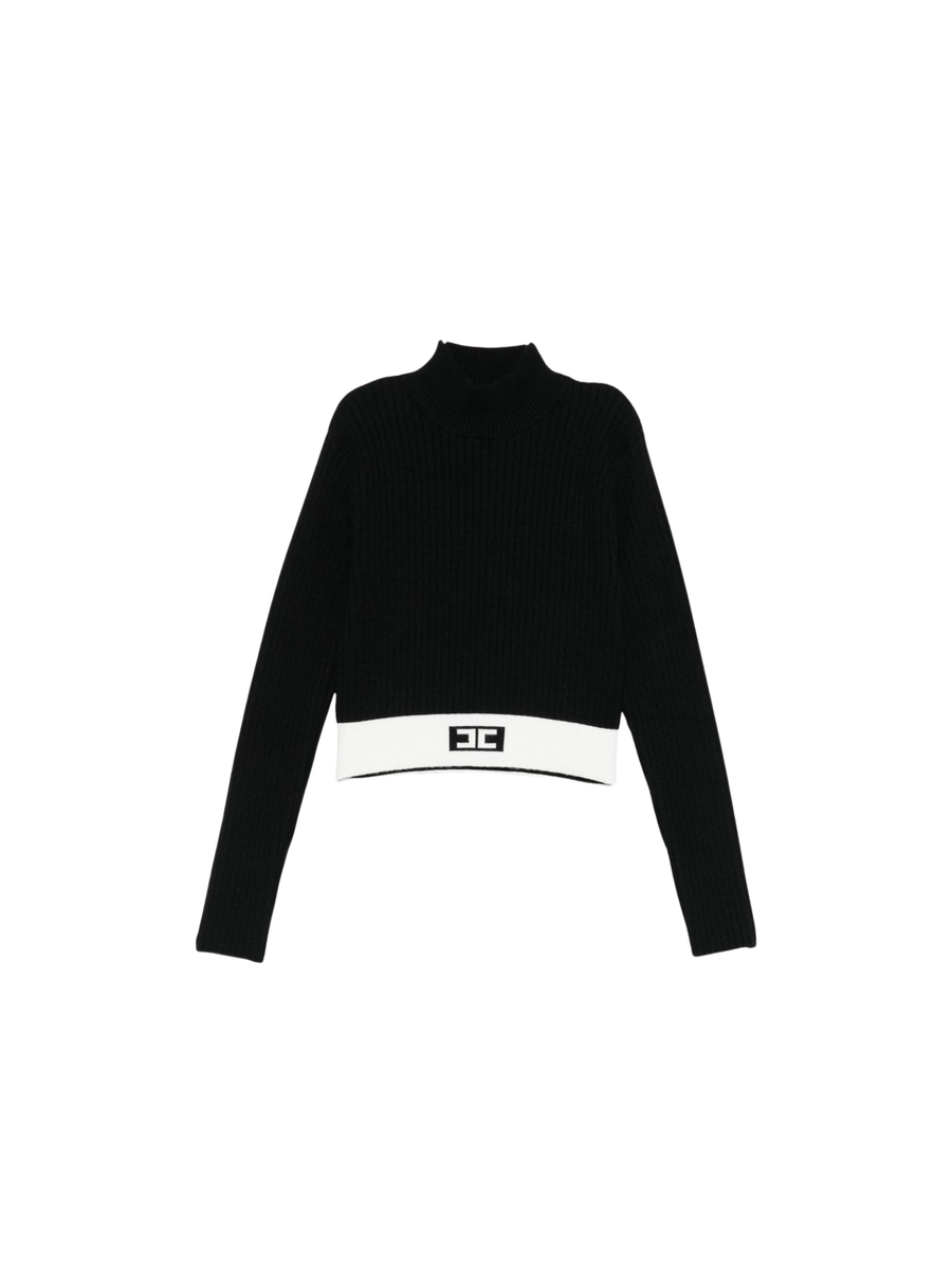 Maglia a collo alto Elisabetta Franchi nera con fondo a contrasto EFMA173 D748 Elisabetta Franchi 