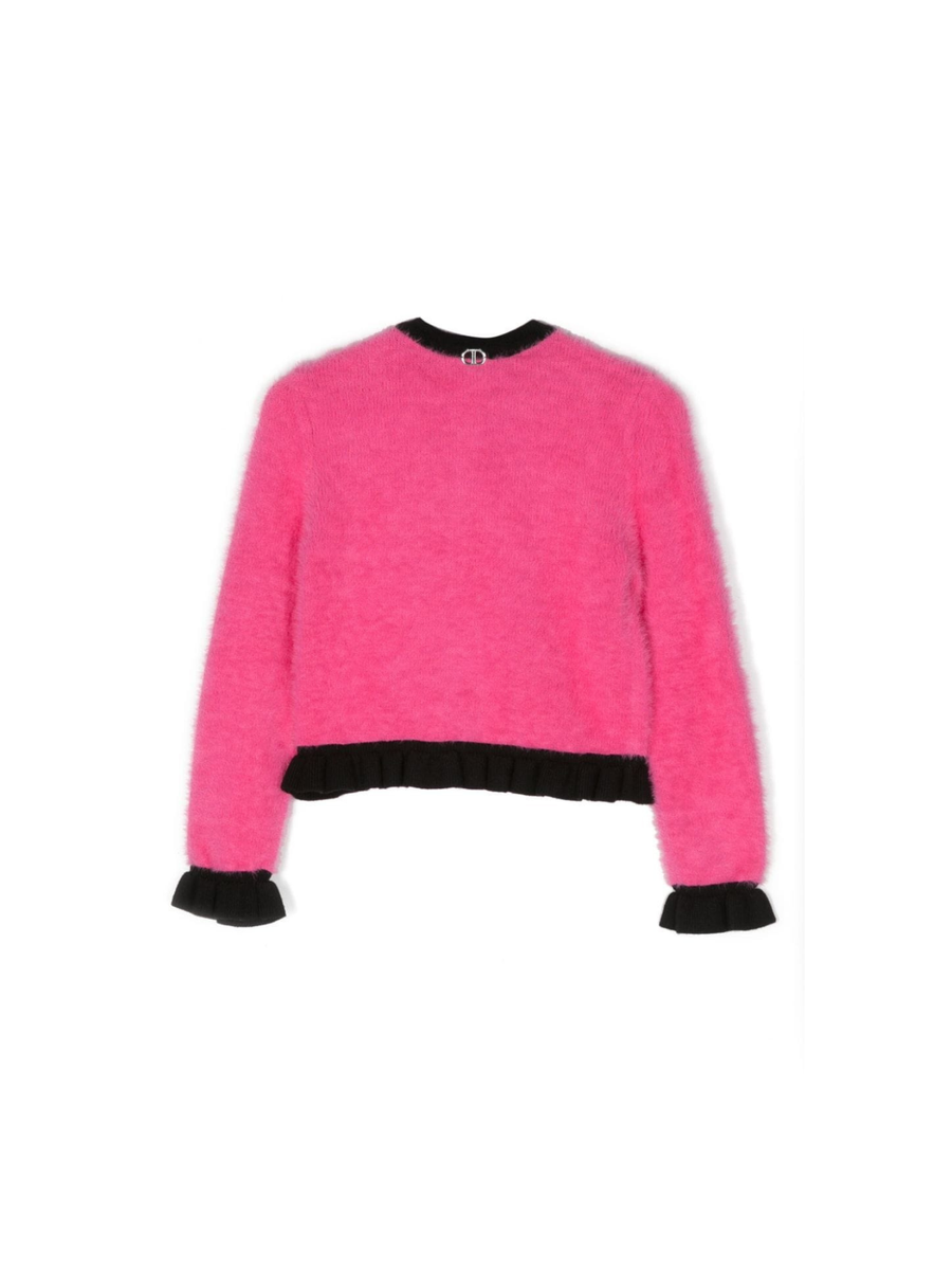 Cardigan rosa fluo con placca logo 232GJ3650 10928 Twinset 