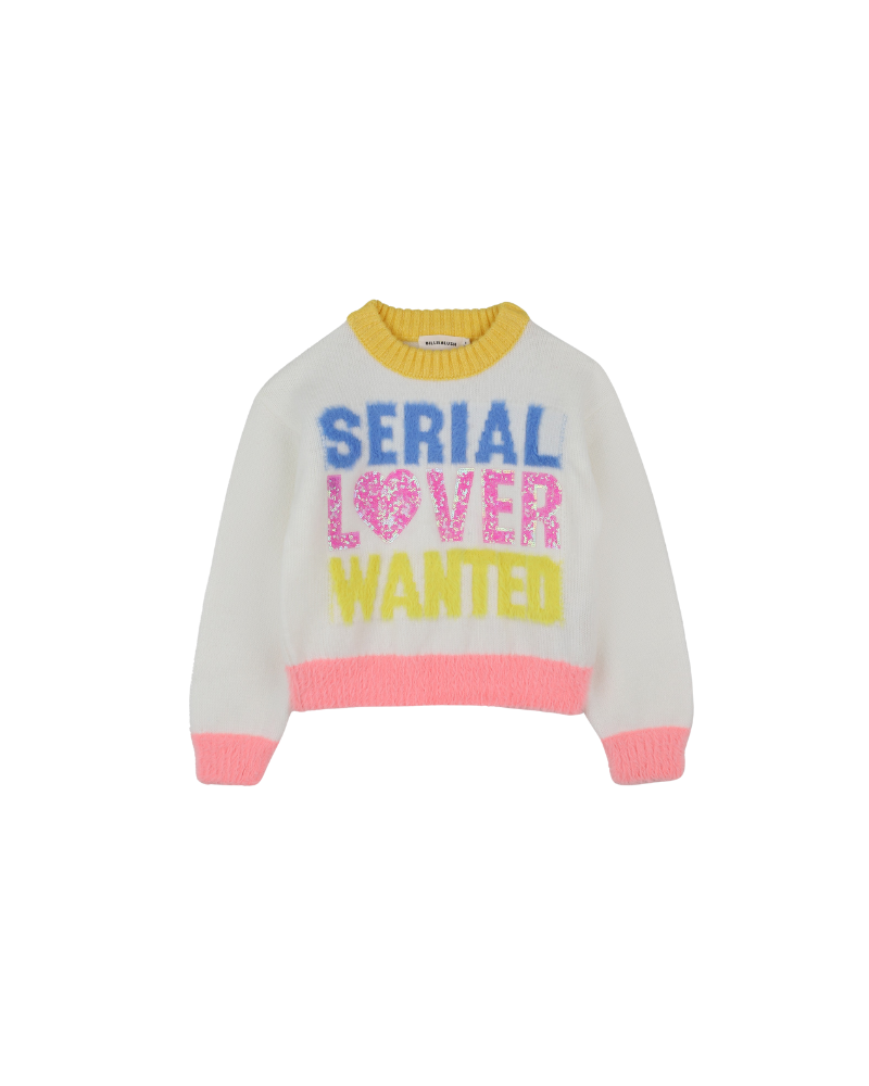 Maglioncino Billie Blush bianca "serial lover wanted" a contrasto U21386 121 Billie Blush 