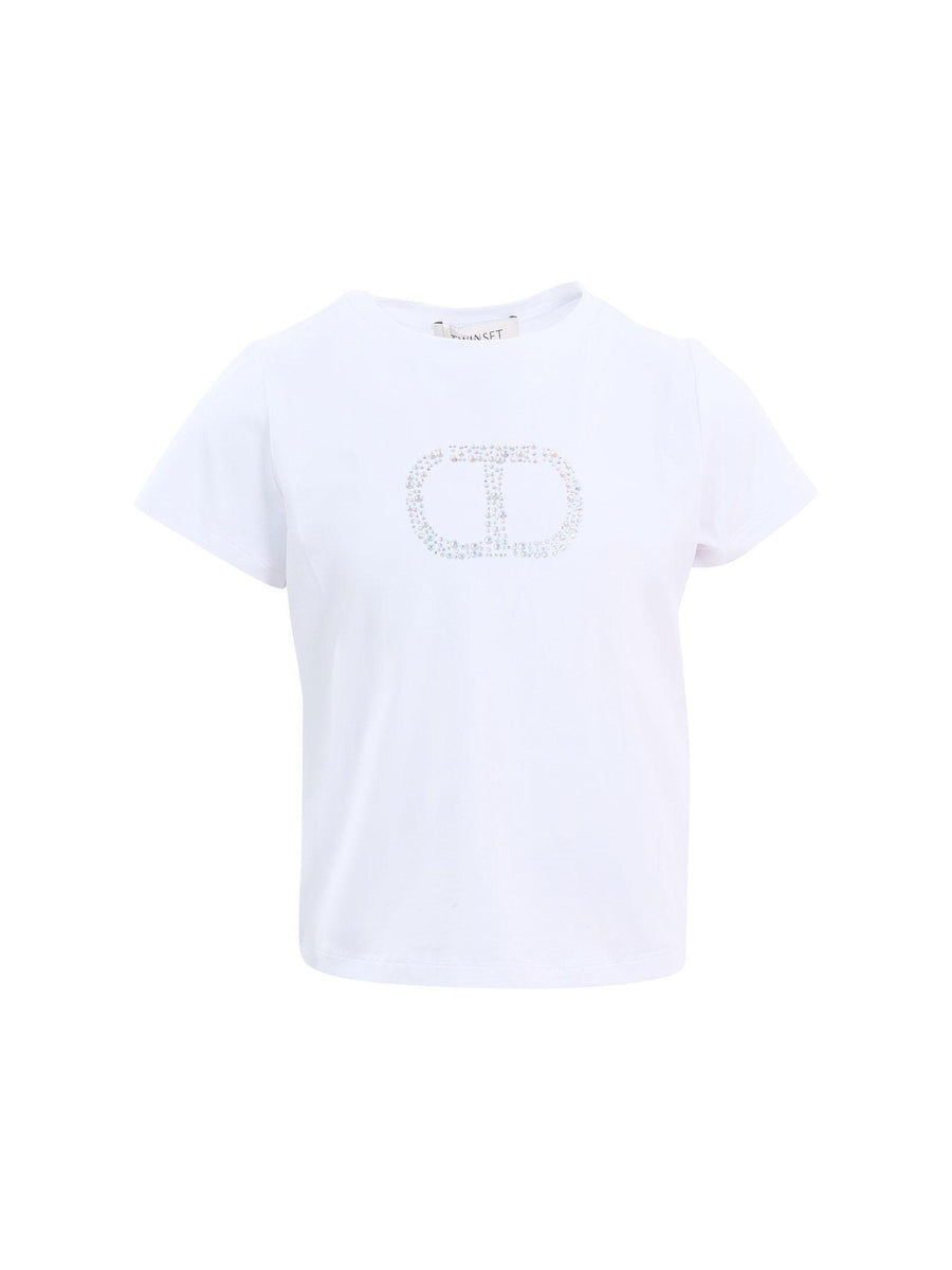 T-Shirt Twinset bianca con logo iconico con strass 251GJ2485 00808 Twinset 