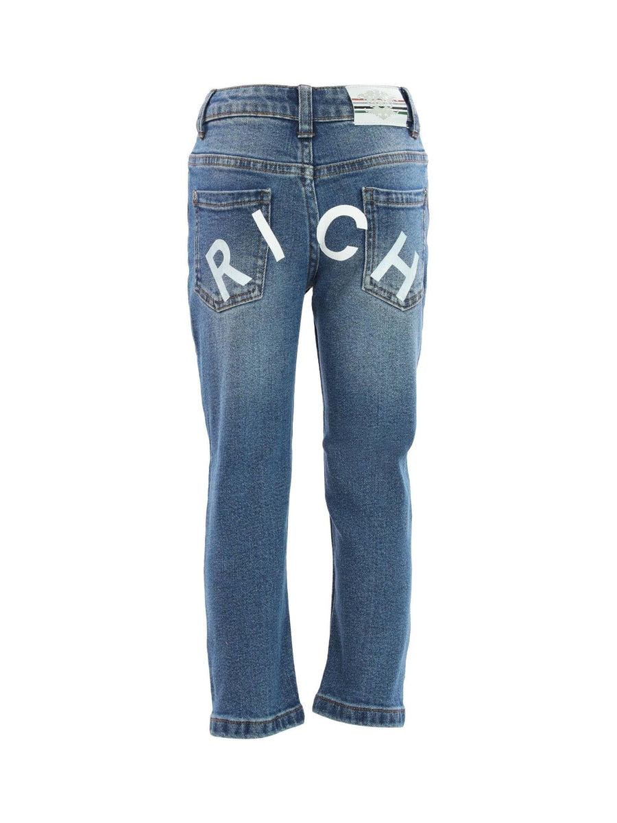 Jeans lavaggio medio con scritta Rich bianca sul retro RBP24086JE BLU John Richmond 