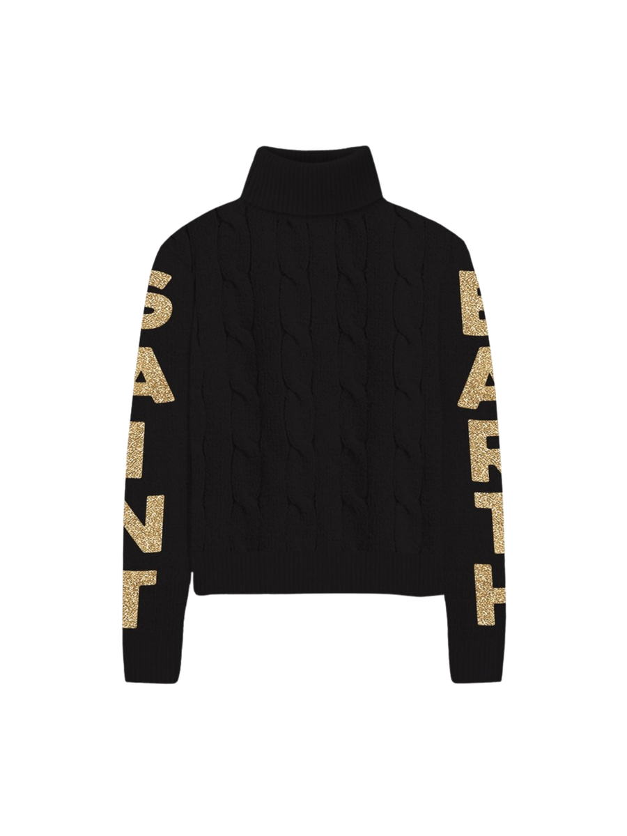 Maglione Saint Barth collo alto nero con logo sulle maniche oro ADL0001 00920G MC2 SAINT BARTH 