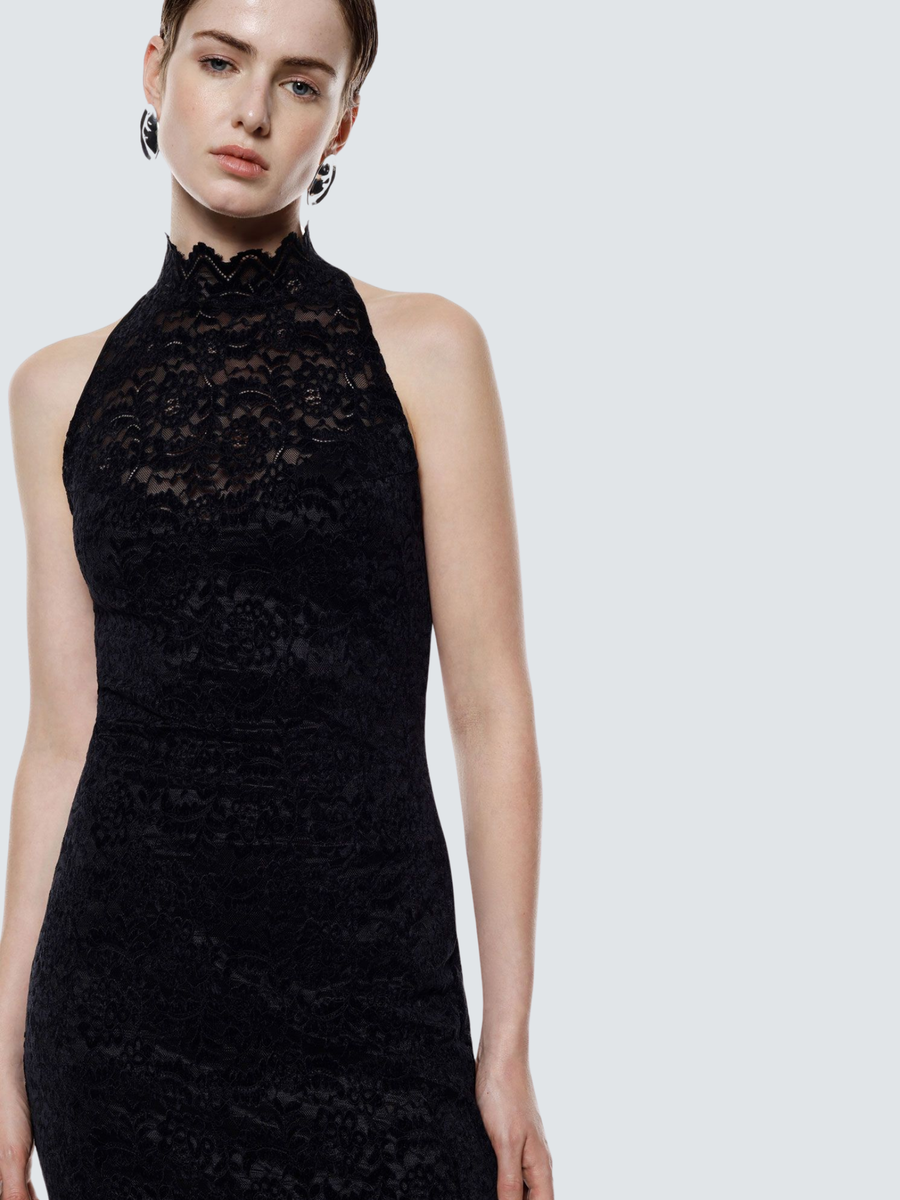 Abito midi in pizzo Imperial nero senza maniche con collo halter AFXSKKI NERO Imperial 