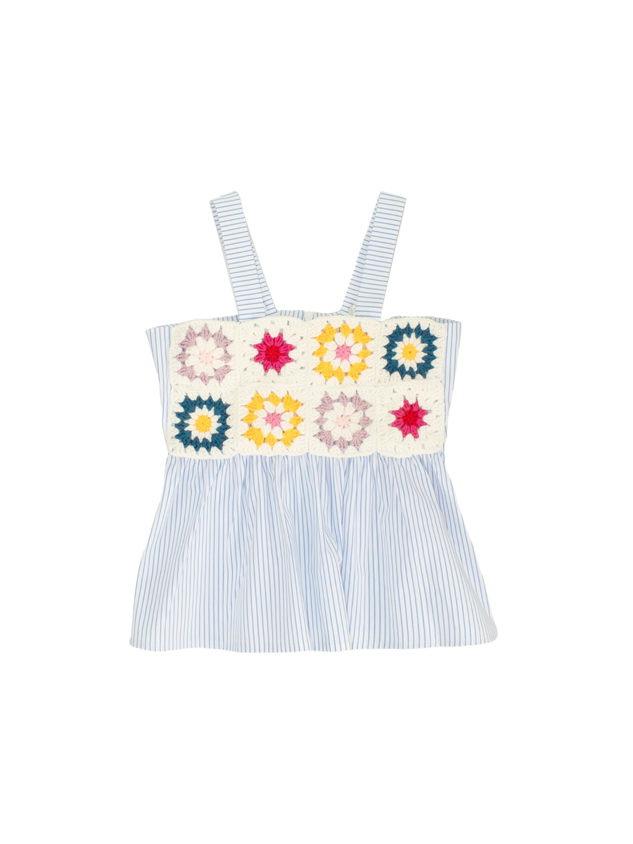 Top a righe Tobetoo bianco e azzurro con ricami 370YTBS25 RIGA Tobetoo 