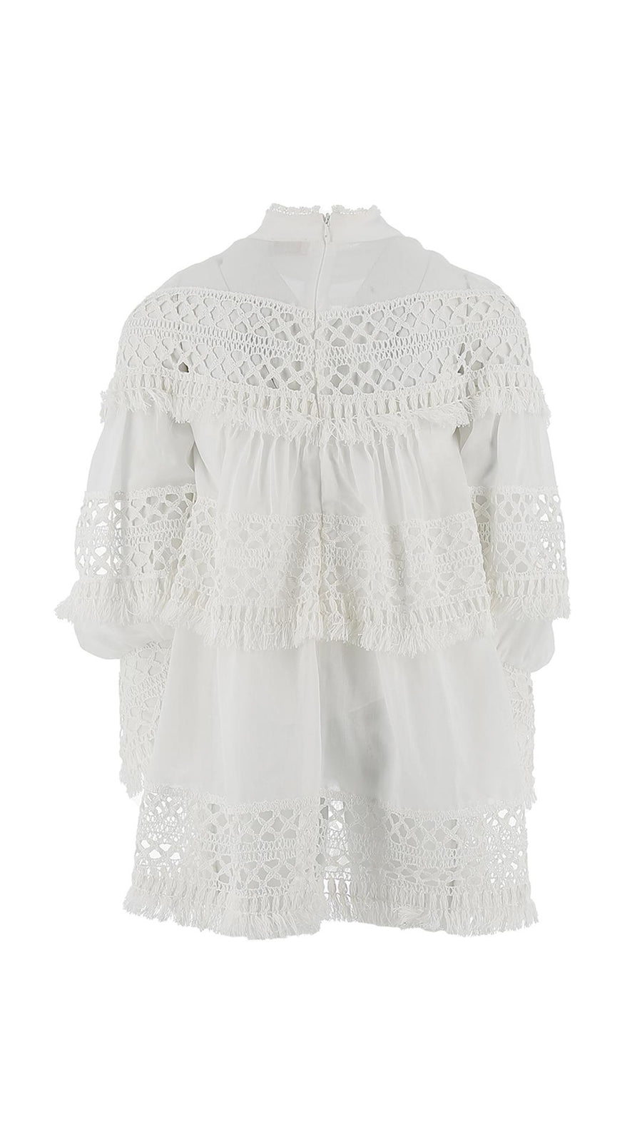 Abito bianco con frange e ricami AB471CA17 0005 Elisabetta Franchi 