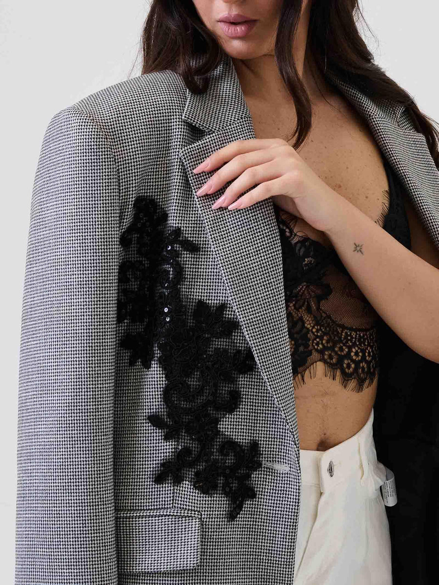 Blazer pied de poule Haveone grigio con applicazione in pizzo JGEP030 UNI Haveone 