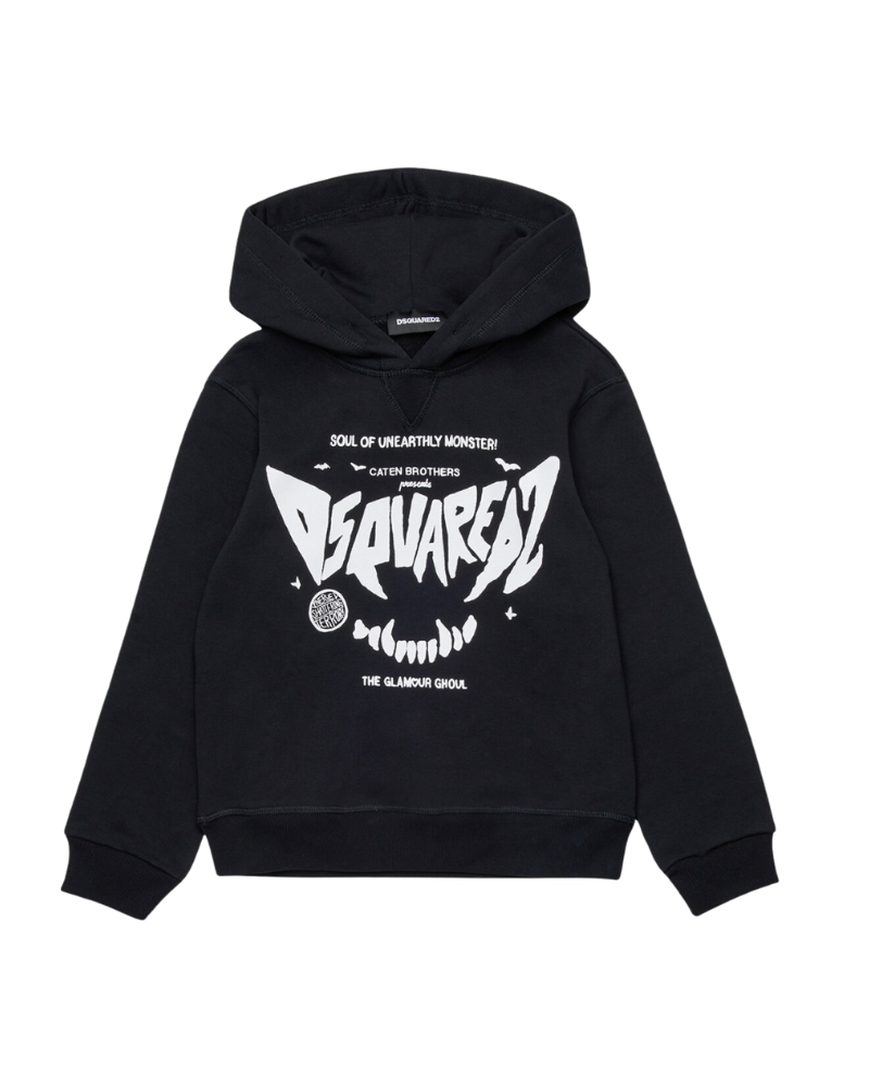 Felpa con cappuccio Dsquared nera con logo e scritte bianche DQ3004 DQ900 Dsquared 