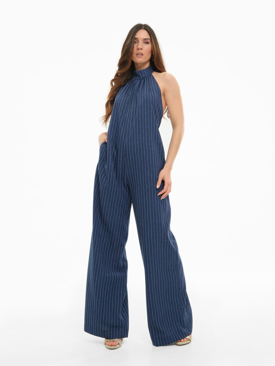 Jumpsuit Bohemian Vì blu gessato MOD13TU BLUE Bohemian V 