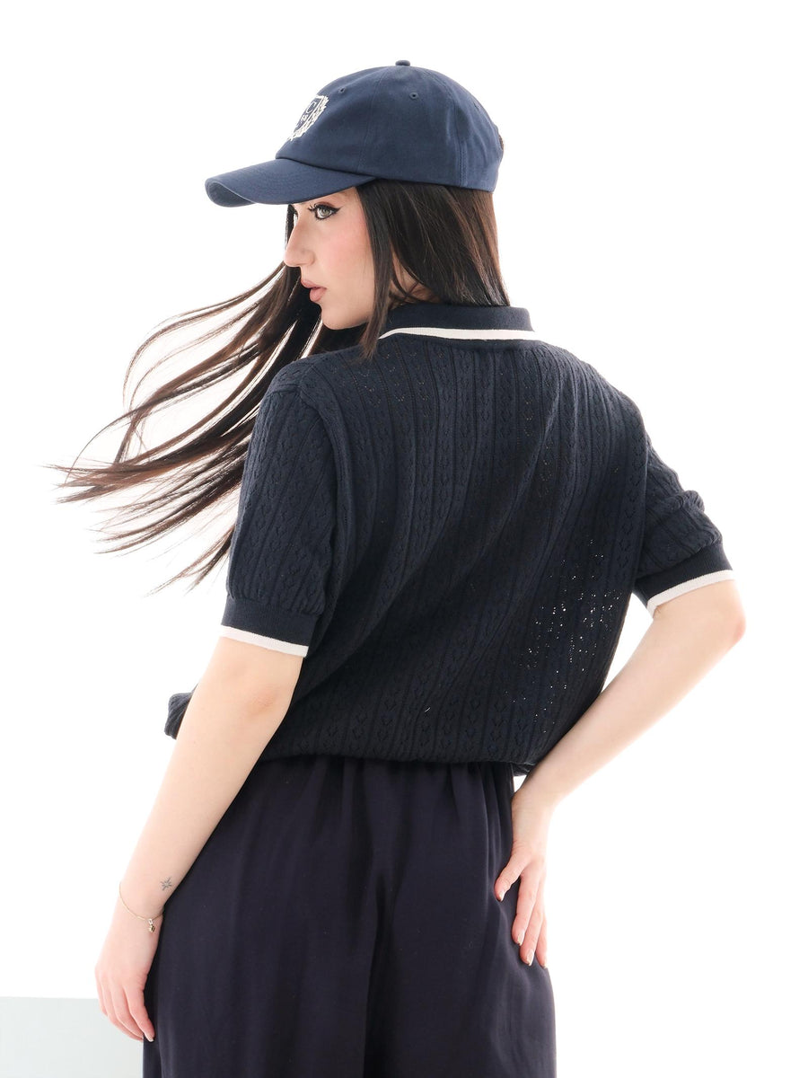 Polo Vicolo blu in maglia traforata 22079D BLU Vicolo 