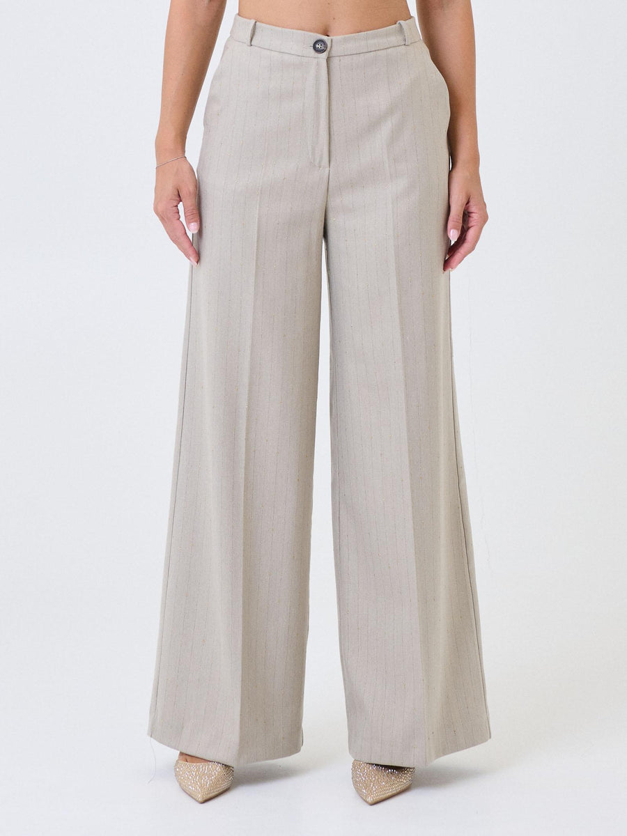 Pantalone Haveone beige con righe in filo lurex PGEP065 BEIGE Haveone 