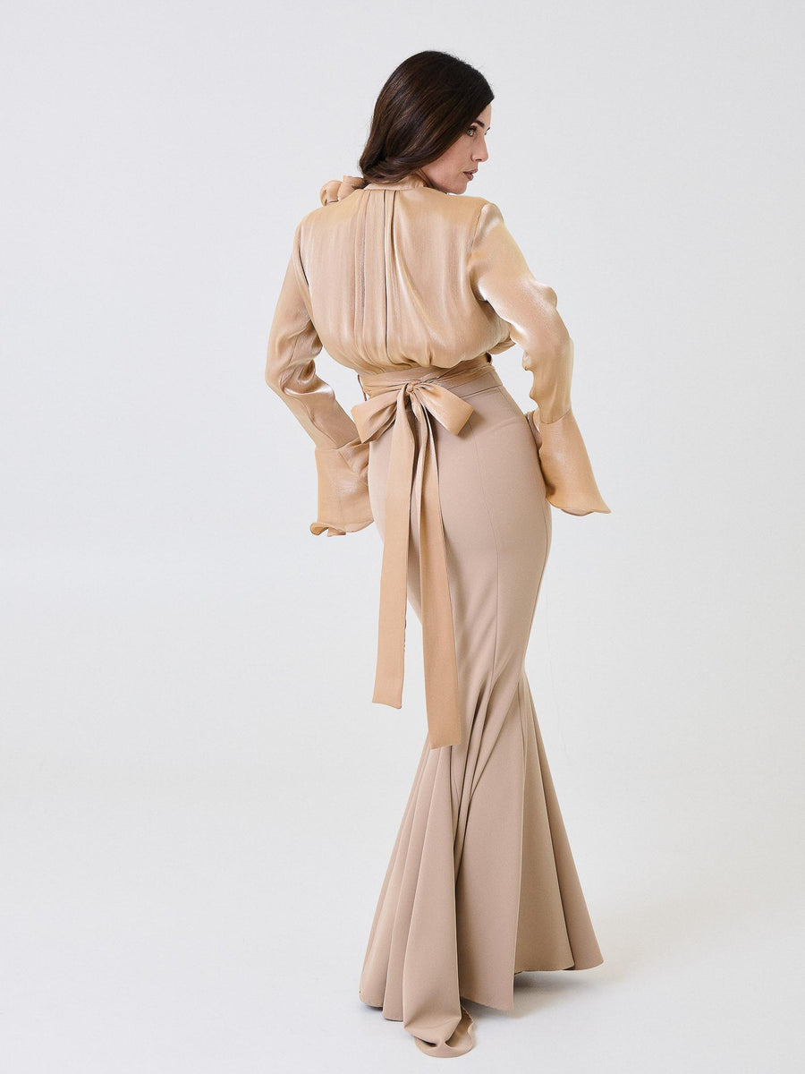 Camicia satinata Silence Limited sabbia con fiocco 3D CA7023 SAND Silence Limited 