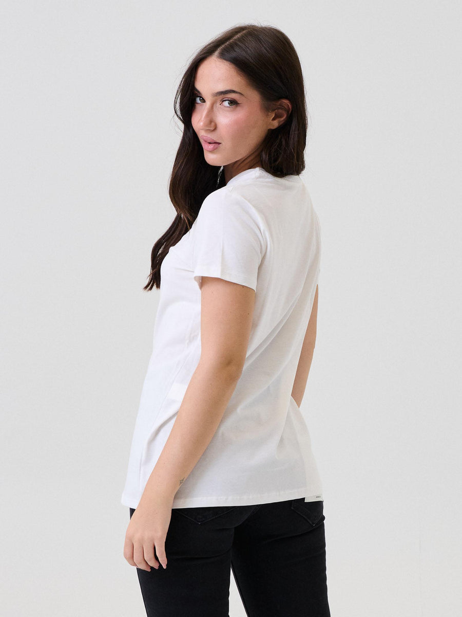 T-Shirt Vicolo bianca con stampa "Prosecco o' clock" in velluto RF0253 BIA Vicolo 