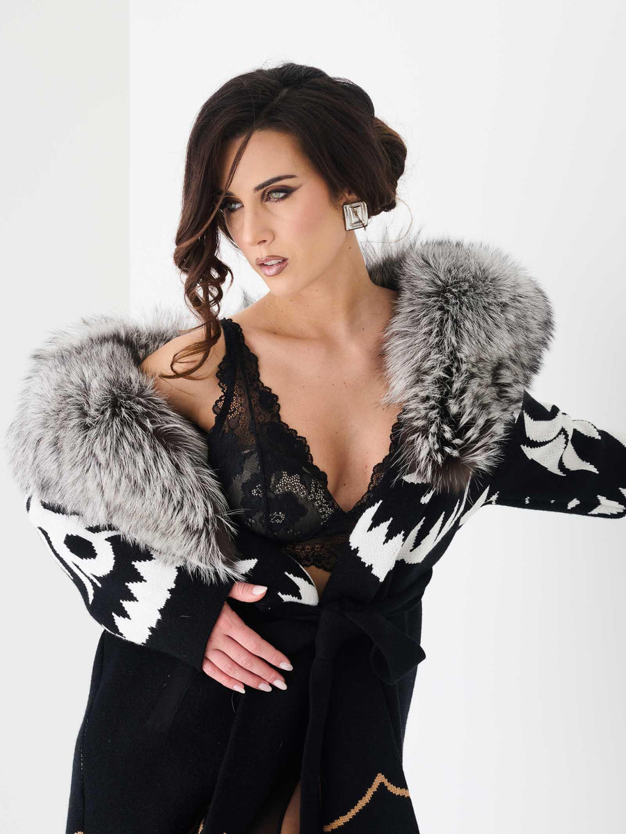 Cardigan Yes London nero e marrone con collo in pelliccia volpe M15VO ARGENTO Yes london 