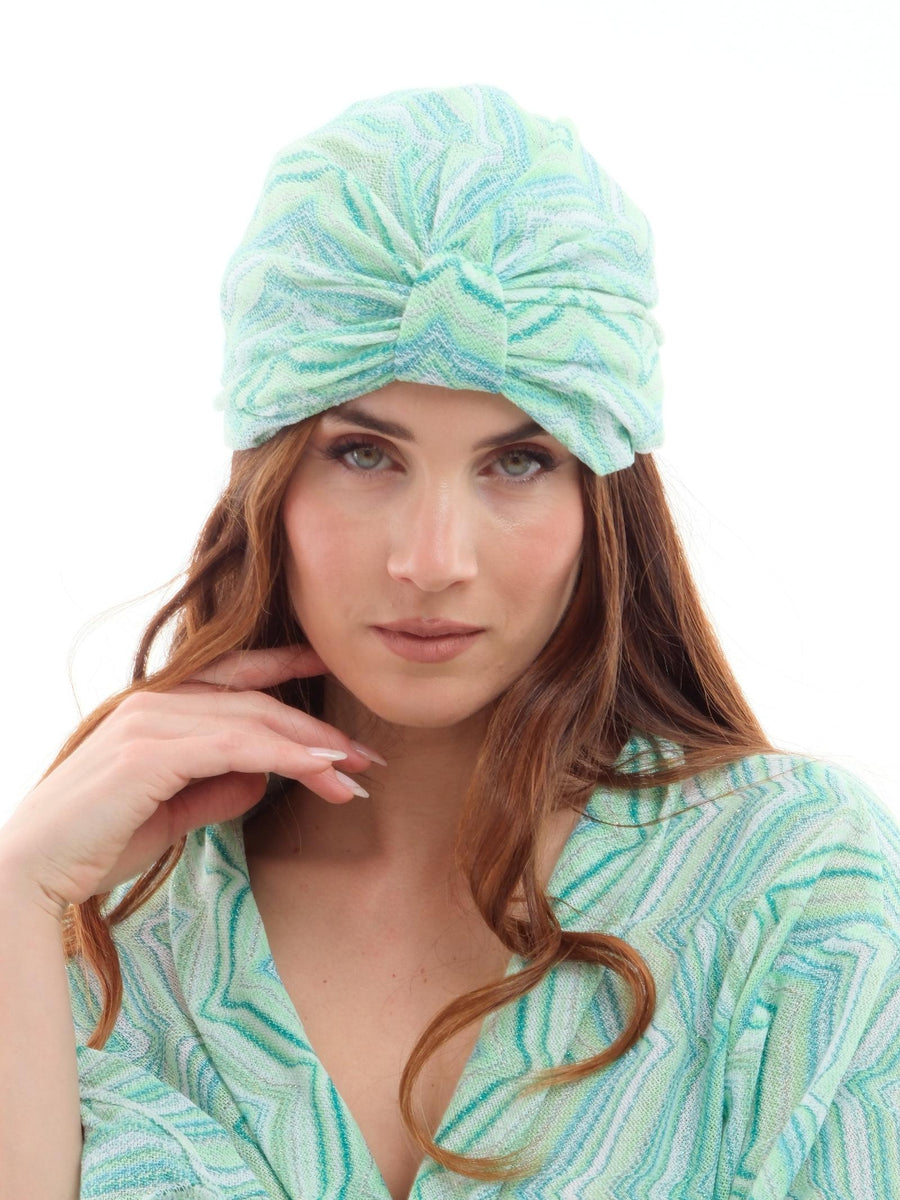 Turbante Pho Firenze verde acqua con motivi geometrici 9021007 FROZEN PHO FIRENZE 