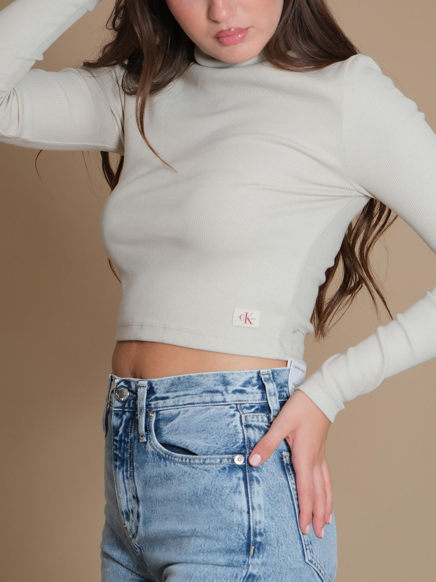 Dolcevita Calvin Klein collo alto a costine slim beige J20J224196 PD7 Calvin Klein 