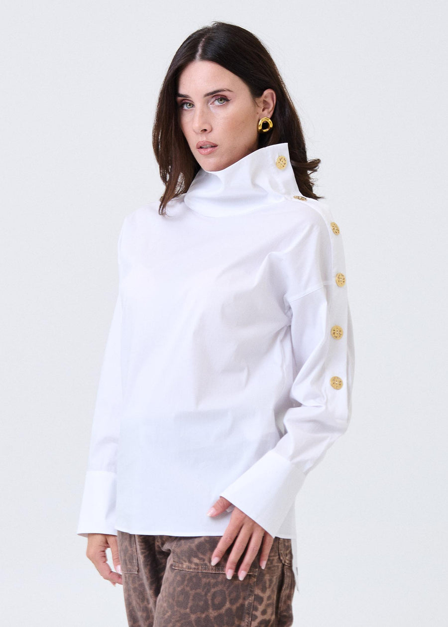 Camicia a collo alto Silence Limited bianca con bottoni dorati sulla spalla CA7021 OFFWHITE Silence Limited 