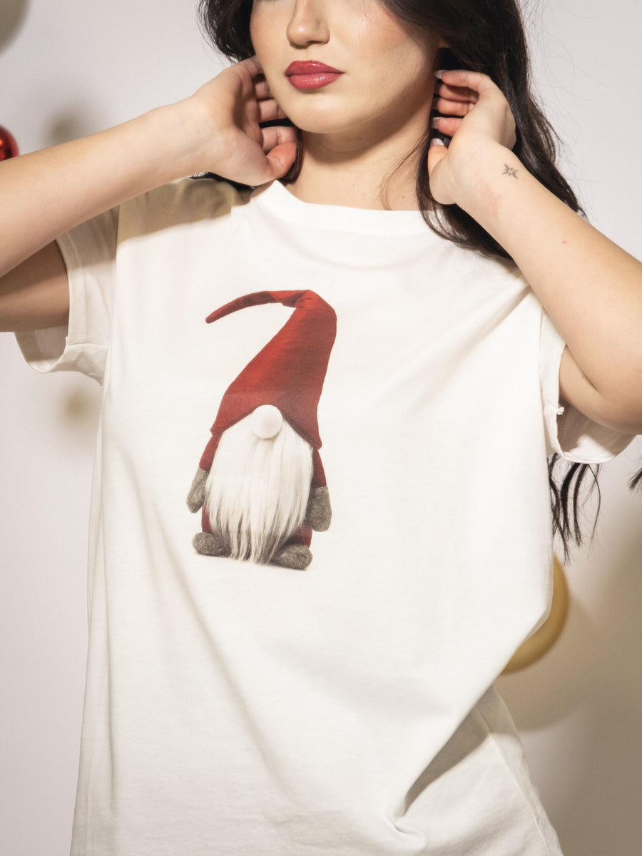 T-Shirt Vicolo bianca con gnomo natalizio RS0461 UNI Vicolo 