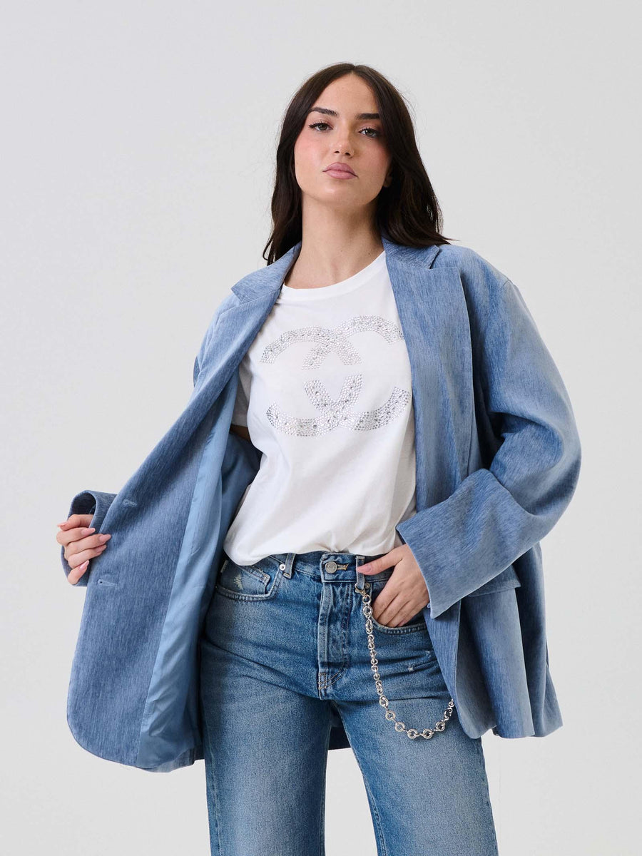 Blazer monopetto Vicolo azzurro in vellutto effetto fiammato TF0654 CIELO Vicolo 