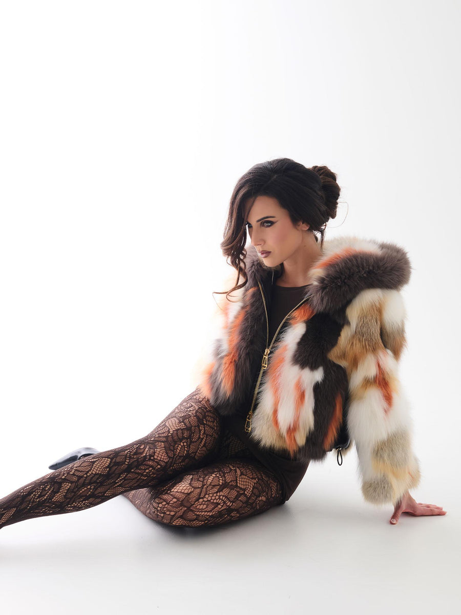 Pelliccia volpe Yes London arancione con inserti in pelle neri LC2012 ARANCIO Yes london 