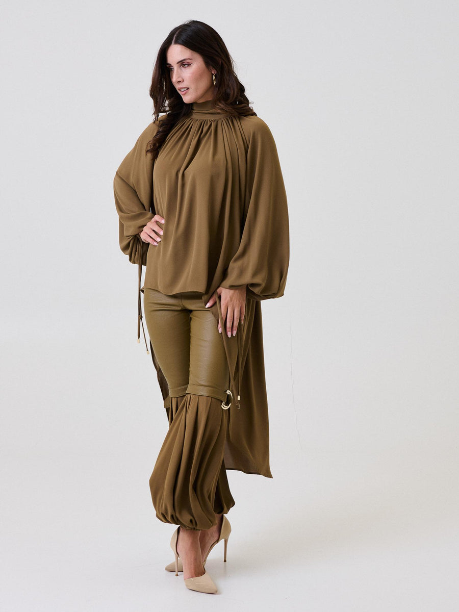 Camicia con drappeggio asimmetrico Bohemian Vì verde militare CA243 MILITARY Bohemian V 