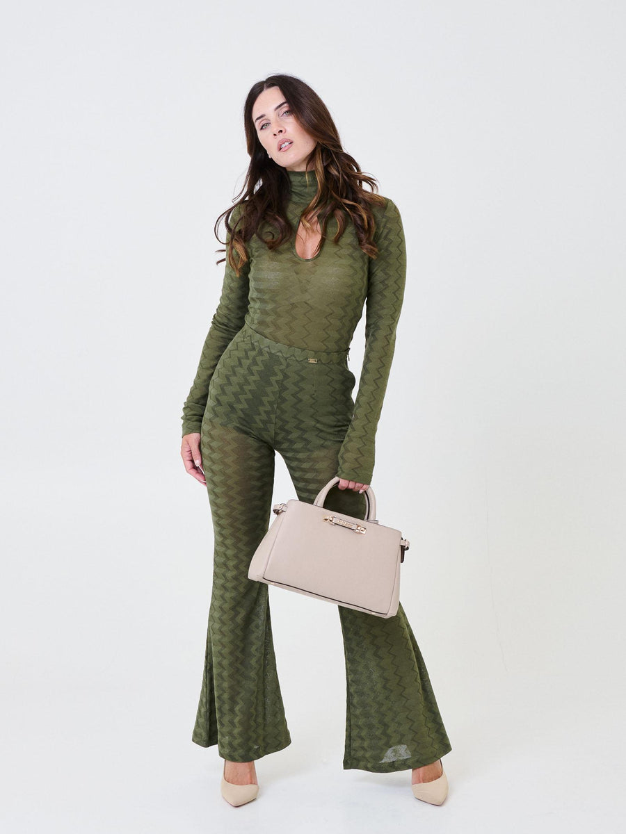 Maglia a collo alto Pho Firenze verde militare con motivo a zig zag 4324105 MILITARY PHO FIRENZE 