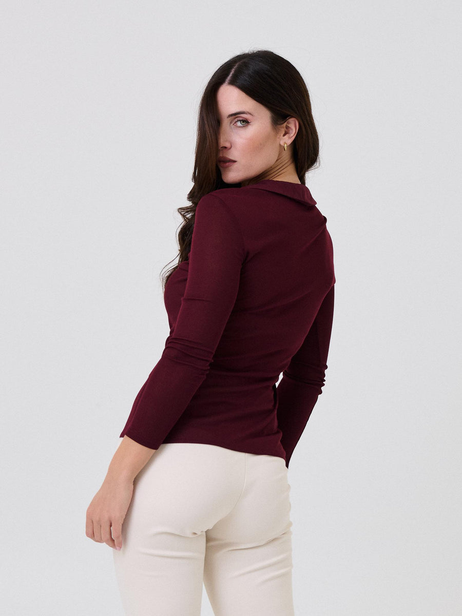Maglia trasparente Silence Limited bordeaux con scollo a V  profondo CA7014 BORDEAUX Silence Limited 