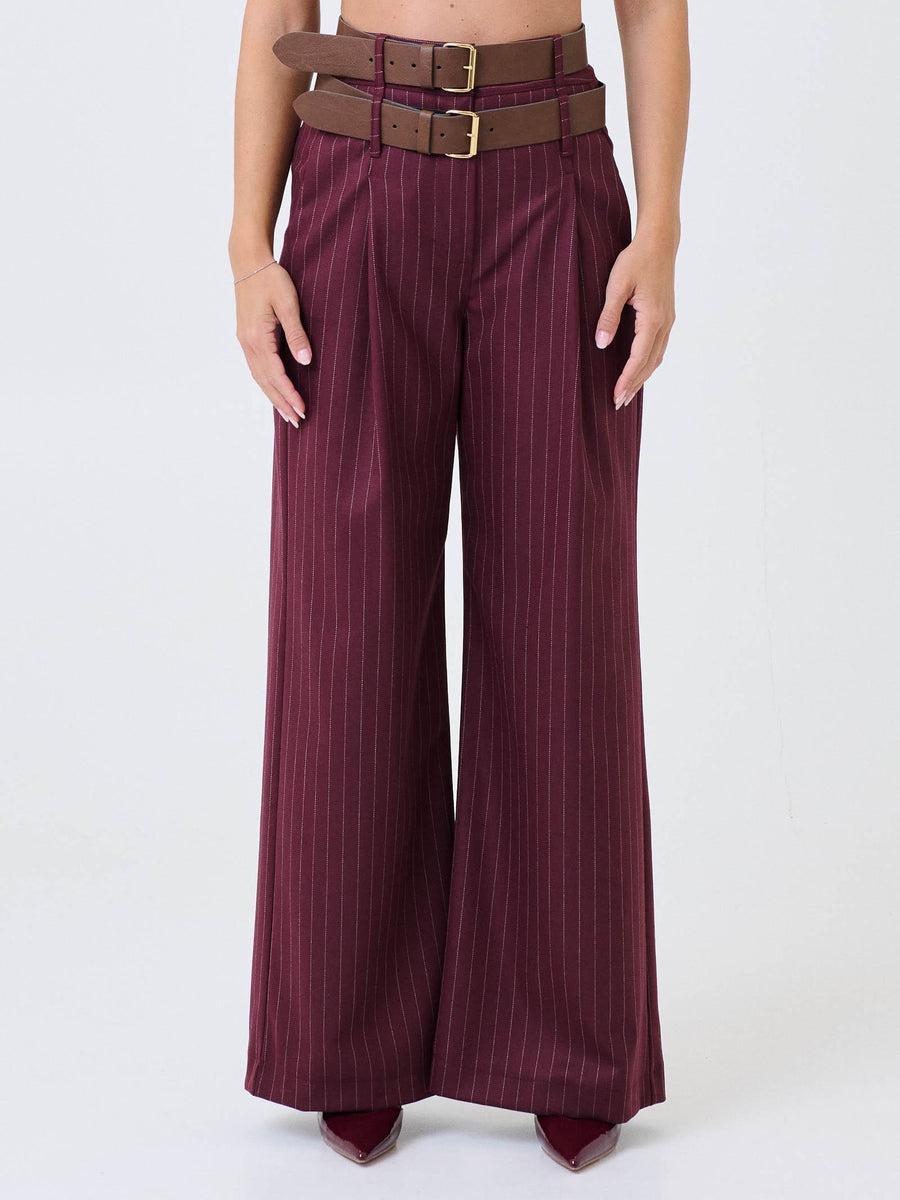 Pantalone gessato Haveone bordeaux con doppia cintura PVSP098 BORDEAUX Haveone 