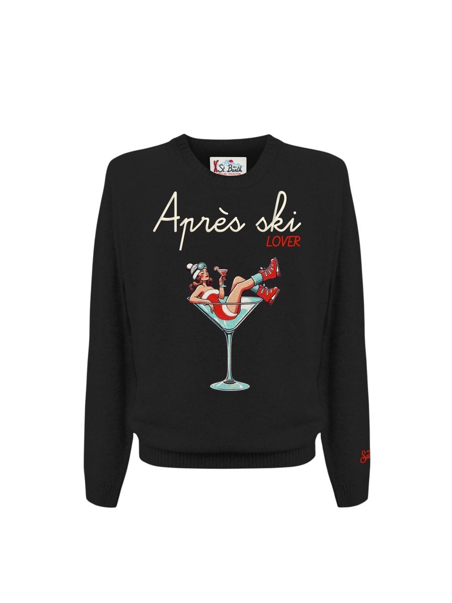 Maglione "00 emb" Saint Barth nero con ricamo "Après Ski" HER0001 00070I MC2 SAINT BARTH 