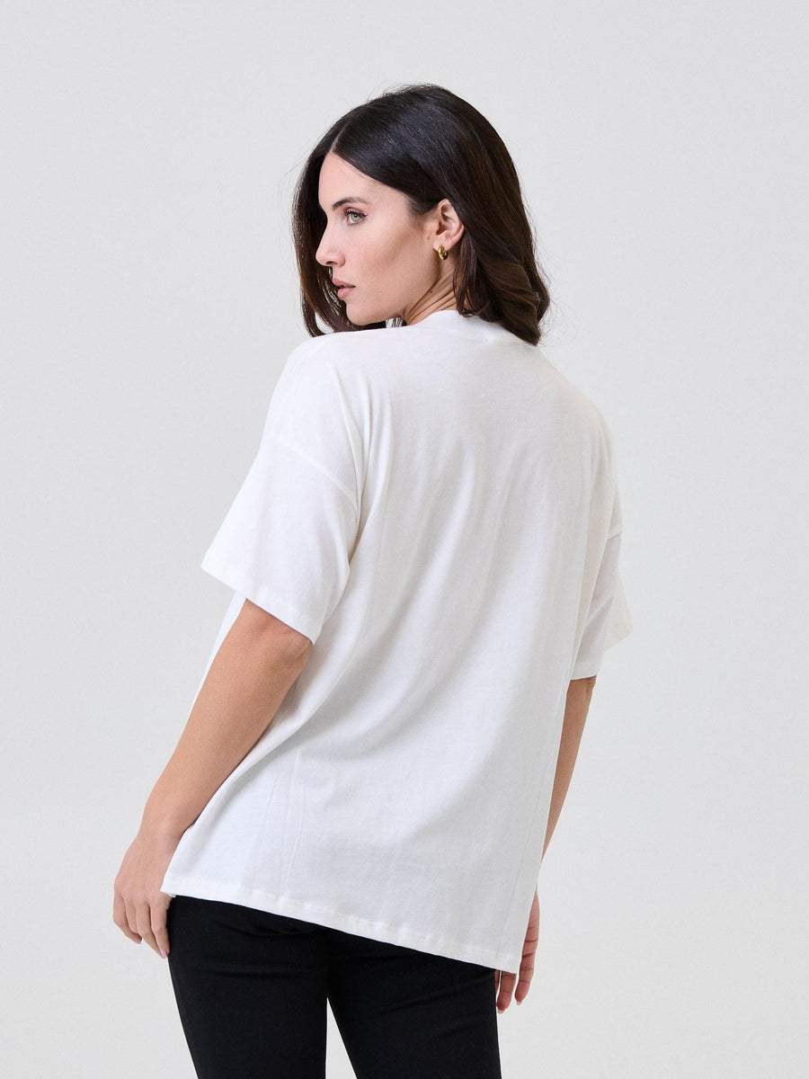 T-Shirt over Vicolo bianca con stampa "Play Hard" in velluto RF0358 BIANCO Vicolo 