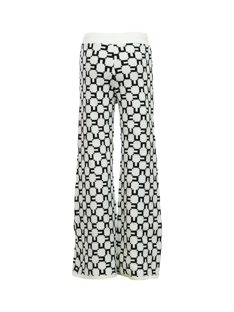 Pantaloni palazzo panna in maglia e logo nero all over PA227FL191 D027 Elisabetta Franchi 