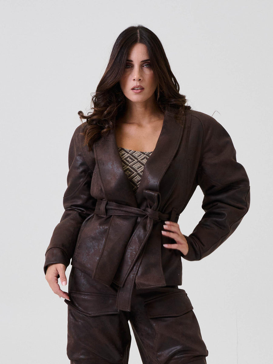 Giubbino Bohemian Vì marrone effetto vinted SDBO5019 BROWN Bohemian V 