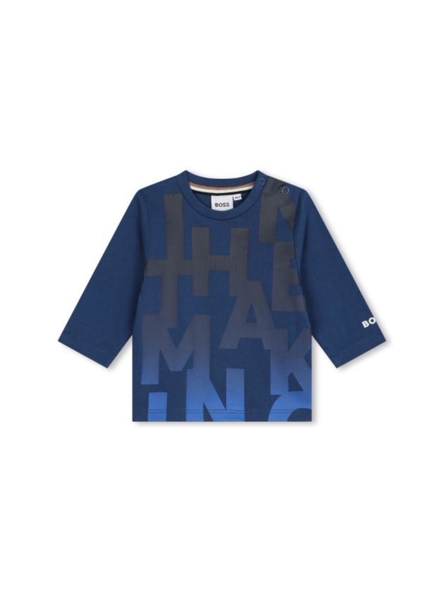 T-Shirt Boss blu maniche lunghe logo all over J51296 86P Boss 