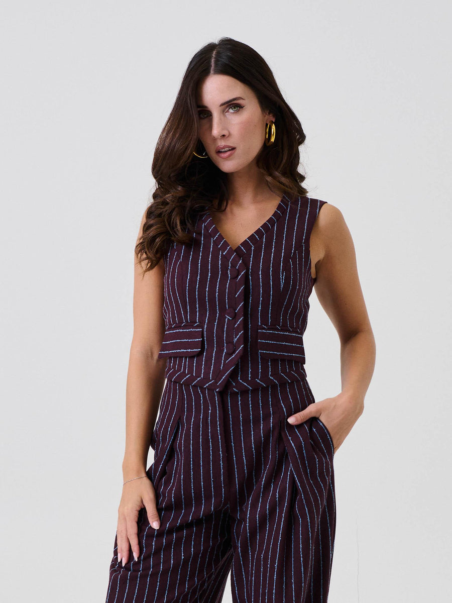 Gilet Bohemian Vì bordeaux a righe azzurre SDBO6005 BORDEAUX Bohemian V 