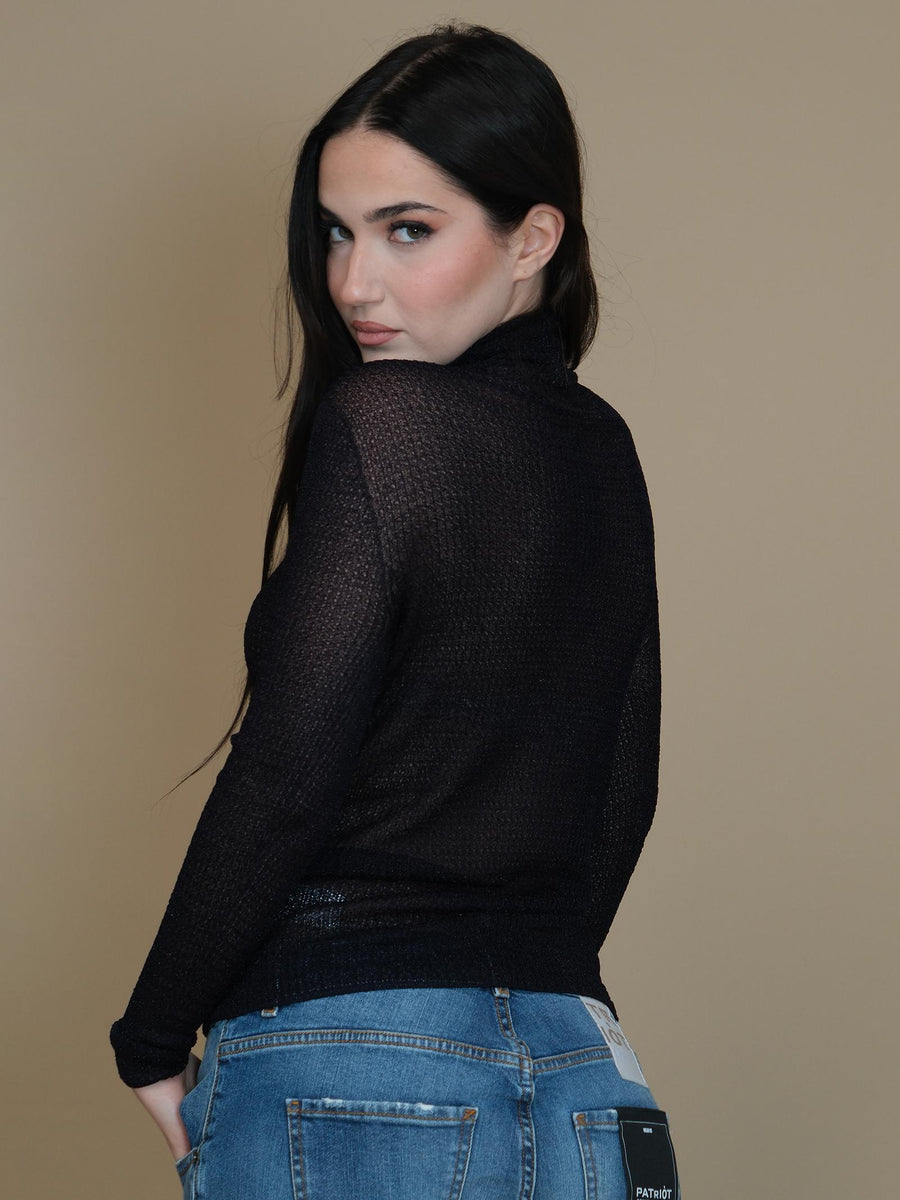 Maglia lurex Vicolo blu trasparente a collo alto 44003S BLU Vicolo 