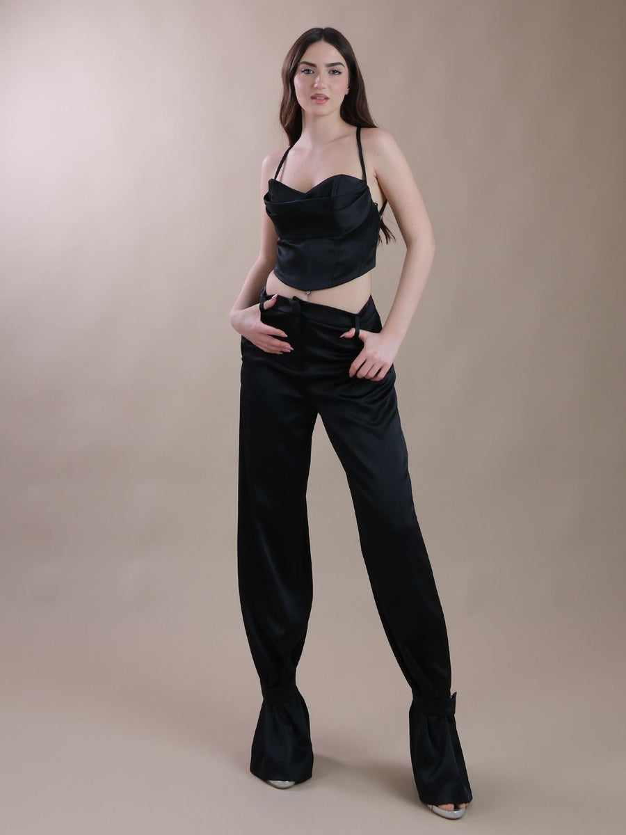 Crop top bustier nero in raso con incroci sul retro SD8008 NERO Silence Limited 