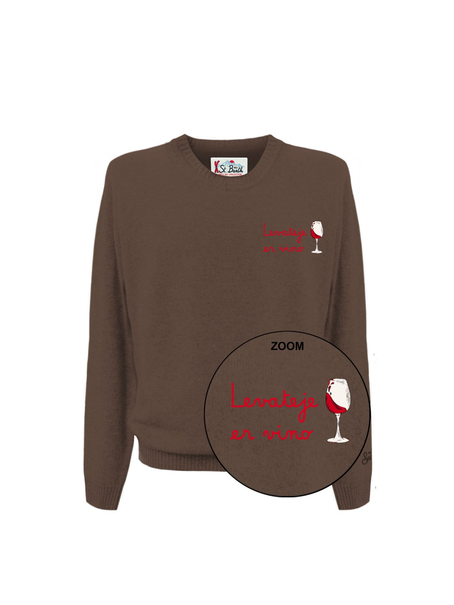 Maglione "11" Saint Barth marrone con scritta "Laveteje er vino" HER0024 03400I MC2 SAINT BARTH 